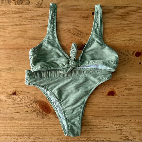Rhythm Green tie bikini top and bottoms - Picture 2 of 4